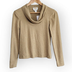 Talbots Tan Merino Wool Long Sleeve Cowl Neck Sweater Top S